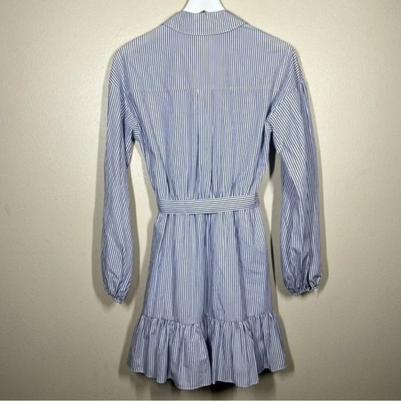 CINQ À SEPT Kelly Long Sleeve Mini Shirtdress Blue/White Striped belt buttons 4 - Picture 4 of 7